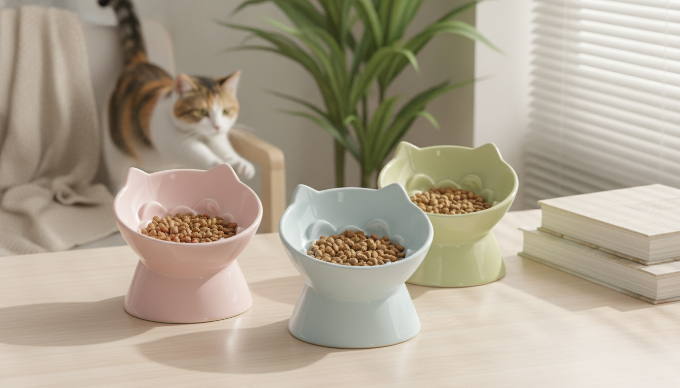 Elevated Ceramic Slow Feeder Cat Bowl for Neck Comfort